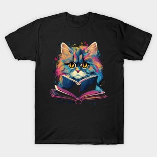 Persian Cat Reads Book T-Shirt